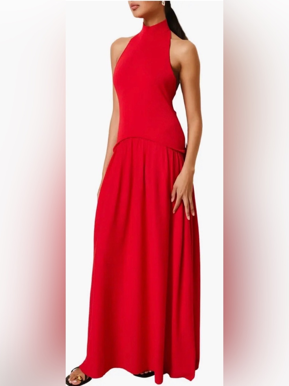 NEW SOLID & STRIPED apple red Halter Soglio knit maxi dress Sz M